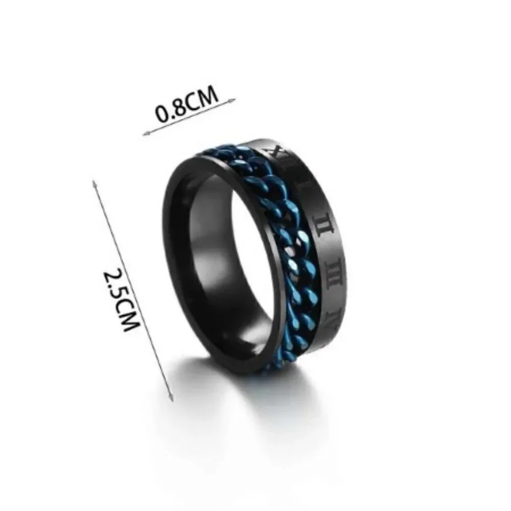 STAINLESS STEEL BLACK BLUE BRAIDED RING